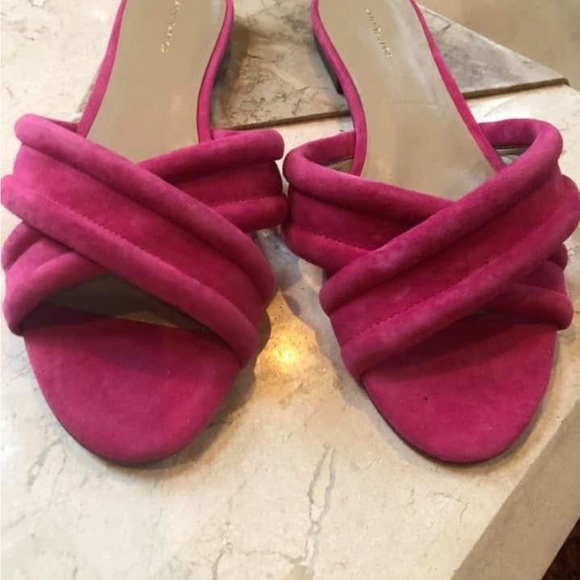 Ann Taylor NEW Hot Pink/Fuchsia Criss/Cross Suede Slide Flat Sandals Women’s 8M - Picture 5 of 10